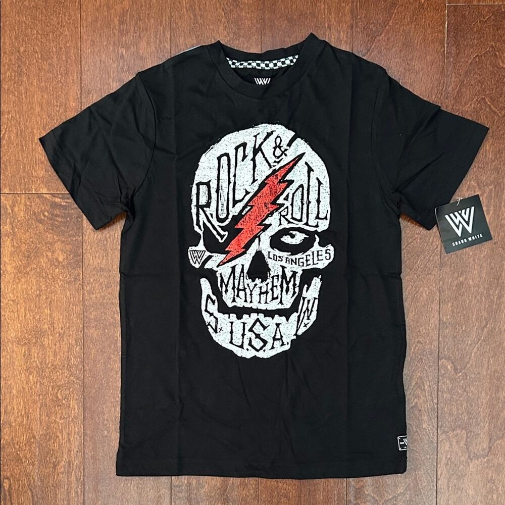 Shaun White Black Rock & Roll Graphic Skull Tee, Size Medium 8/10, NWT